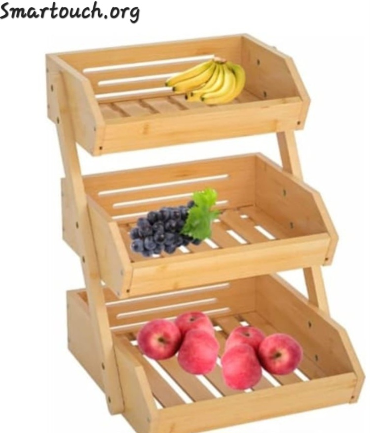 Smart Touch Bamboo Fruit Basket 3-Tier - Perfect Basket for Kitchen Durable & Easy to Assemble Stand for Countertop - Perfect Holder for Vegetables, Bread, Snacks & More - Image 2